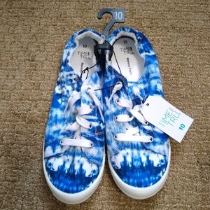 Time and Tru Women's Scrunch Back Sneakers Memory Foam Blue Tie-dye Slip On 10